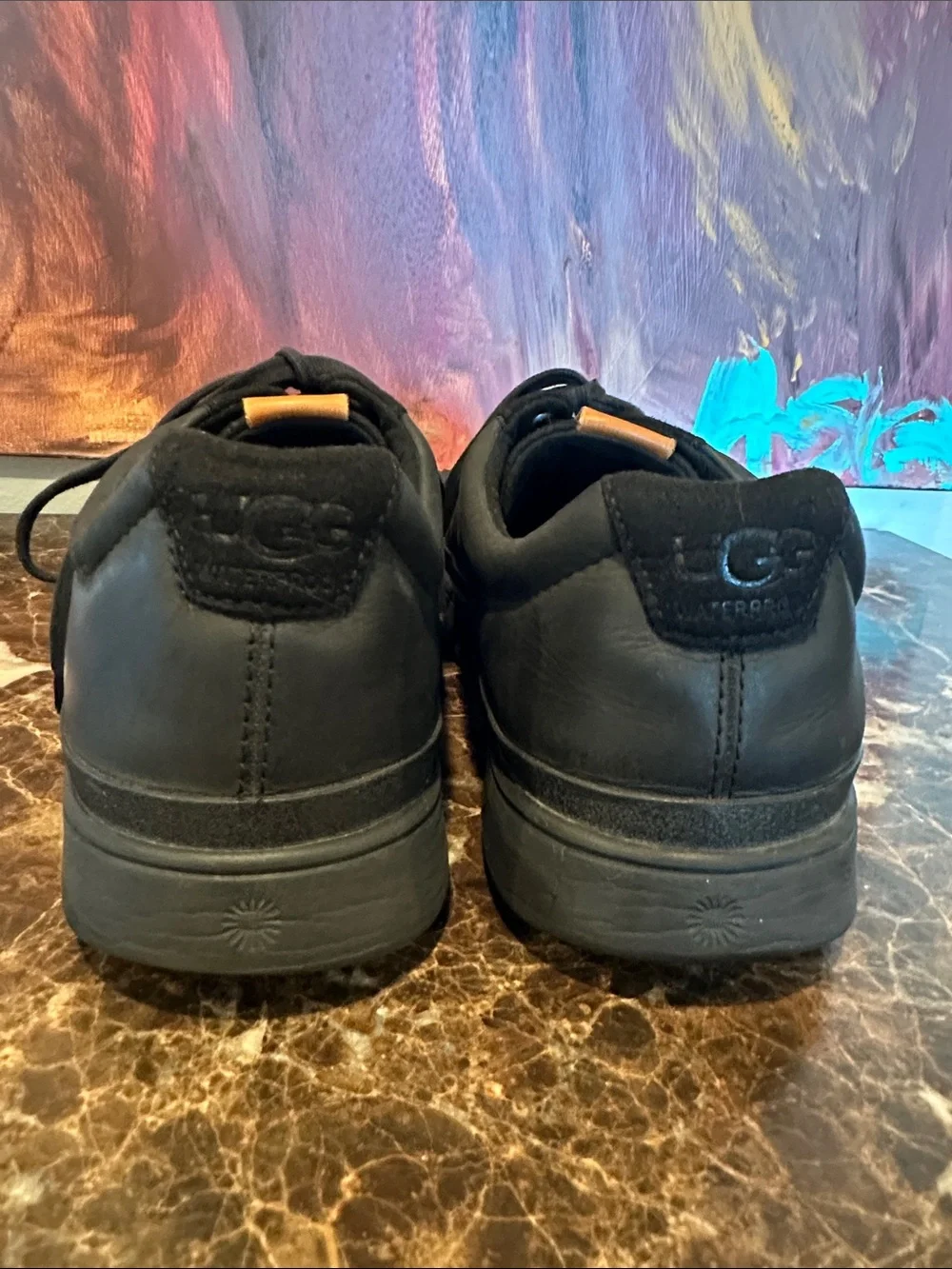 UGG Men's Black Suede & Leather Lace-Up Sneakers with Tan Tongue Tab